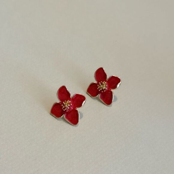 Red flower earrings M842 - Picture 2 of 4